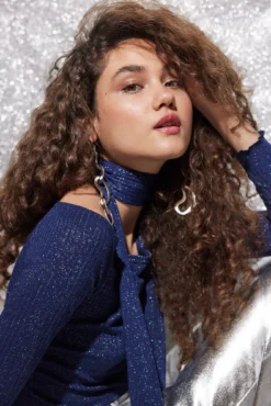 Women'secret Top Hombros Descubiertos Y Choker Azul Marino