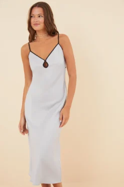 Women'secret Vestido Camisón Midi Satén Plateado