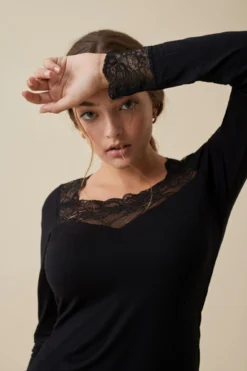 Women'secret Camiseta Manga Larga Modal Y Encaje -Women'secret Soldes Magasin P 422633001D1