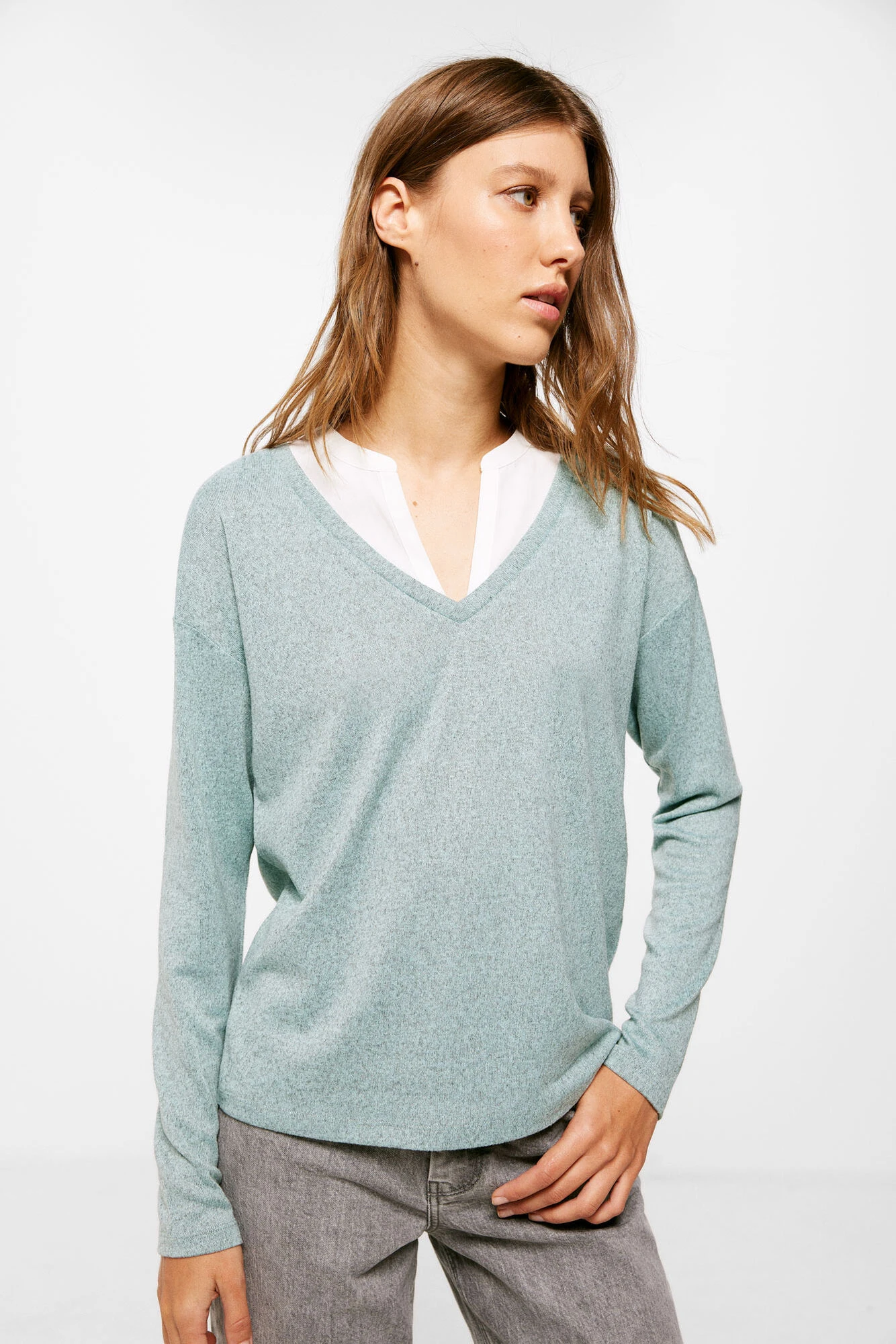 Women'secret Camiseta Bimateria Cuello Mao 1 Women'secret Camiseta Bimateria Cuello Mao