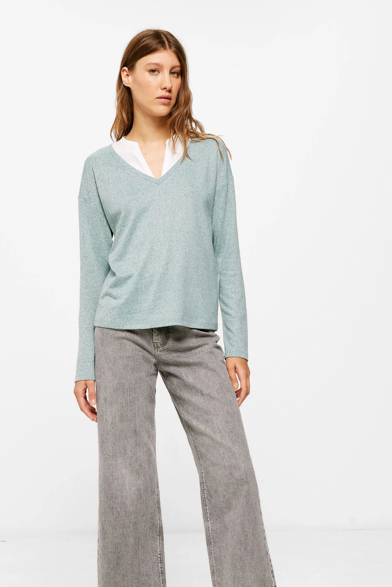 Women'secret Camiseta Bimateria Cuello Mao 2 Women'secret Camiseta Bimateria Cuello Mao – Image 2