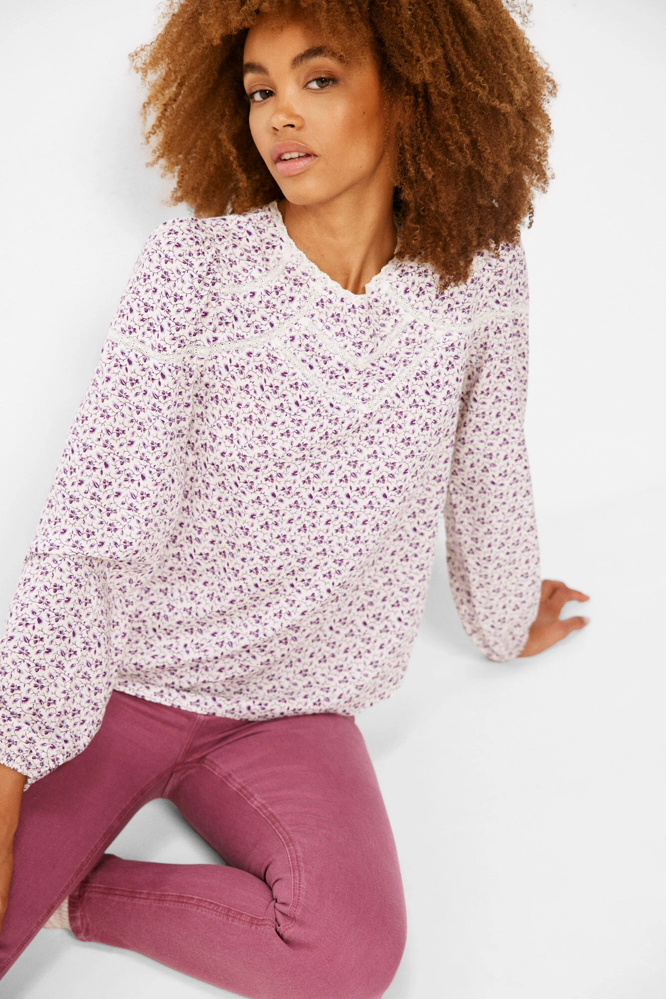 Women'secret Blusa Estampada Lace Insertado 2 Women'secret Blusa Estampada Lace Insertado – Image 2