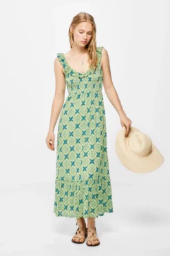 Women'secret Vestido Midi Estampado Nido De Abeja